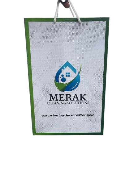 Merak Cleaning Solutions wellness package bag with branded hygiene and health-focused cleaning supplies